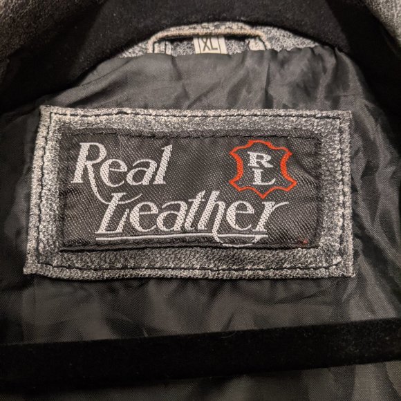 Distressed Gray Leather Moto Jacket - Picture 4 of 4